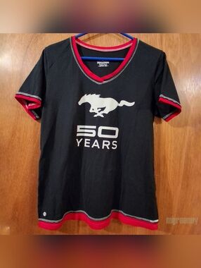 Mustang 50 Years Black V Neck Top With Red Trim, Juniors 2XL